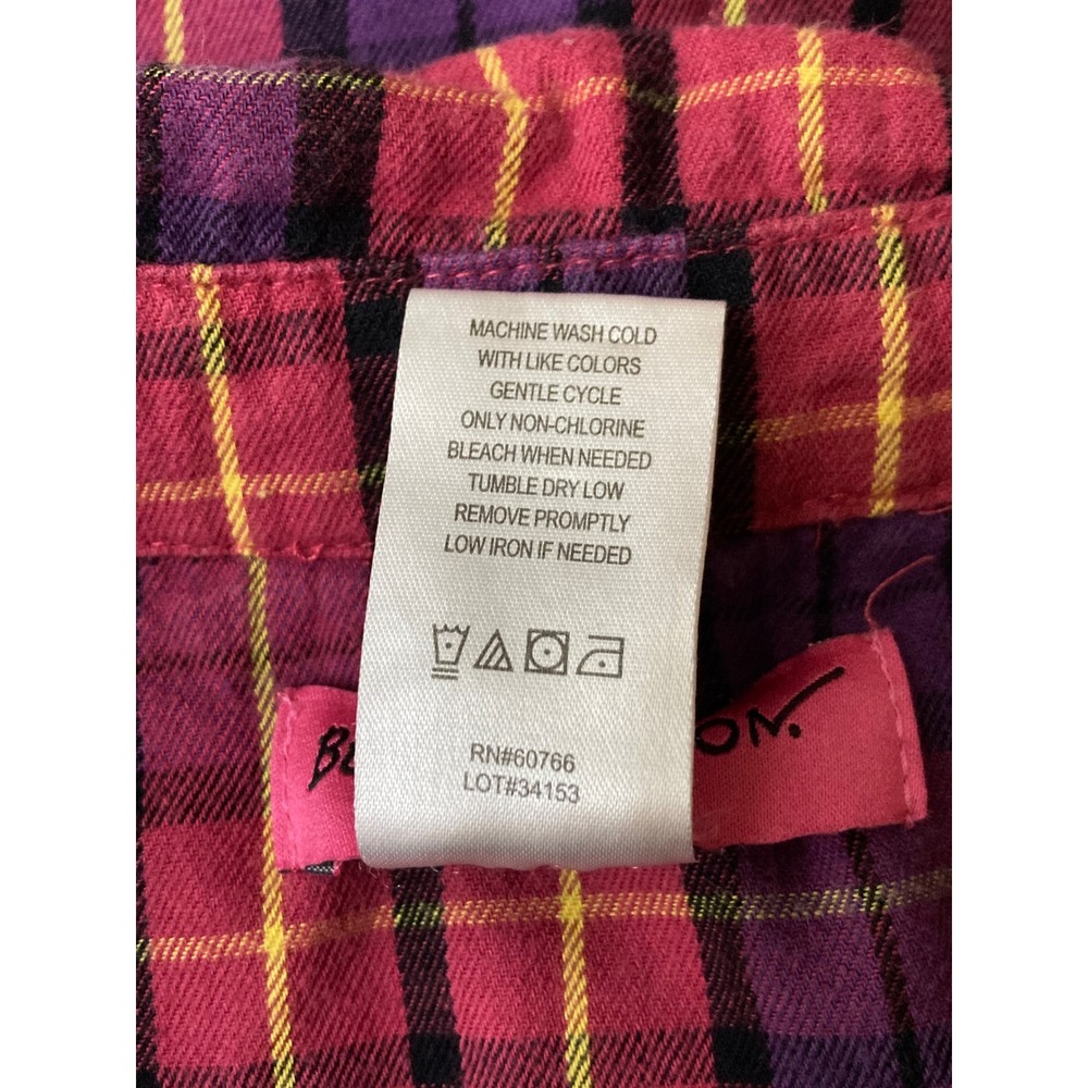 Betsey Johnson Intimates Womens Top L Pink Plaid Ruffle Button Pajama Loungewear - Picture 9 of 9